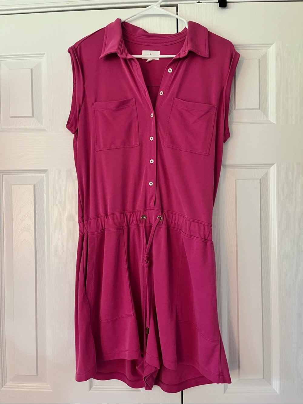 Lou & Grey Sleeveless Fuchsia Drawstring Romper Dress Sz M EUC 🩷